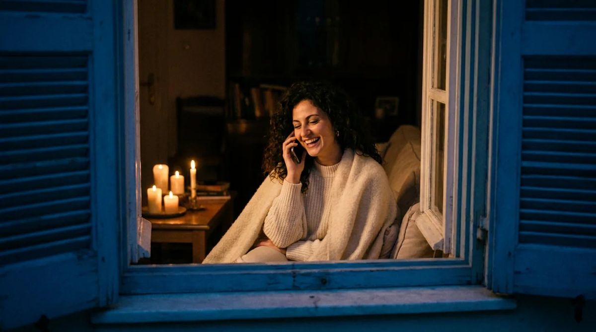 Soft, on the phone by candlelight